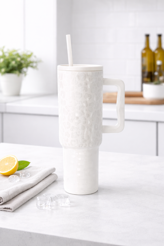 Vaso Térmico Premium de Acero Inoxidable 1200 ml – Blanco Leopardo